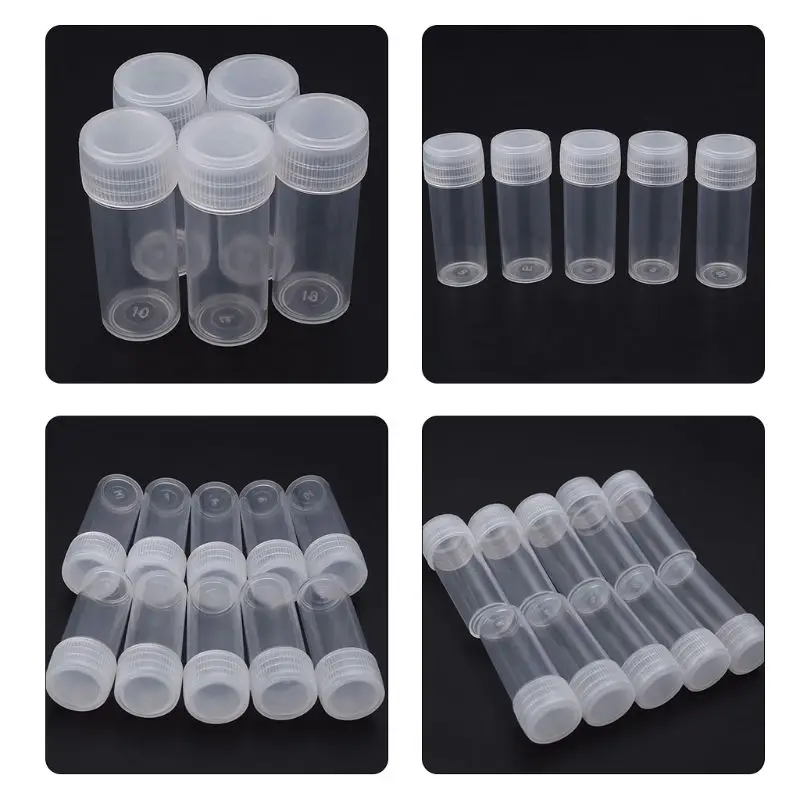 50 Pcs 5ml Plastic Sample Bottle Small Barrel Test Tube Vials Translucent Liquid Powder Mini Storage Container Dropship