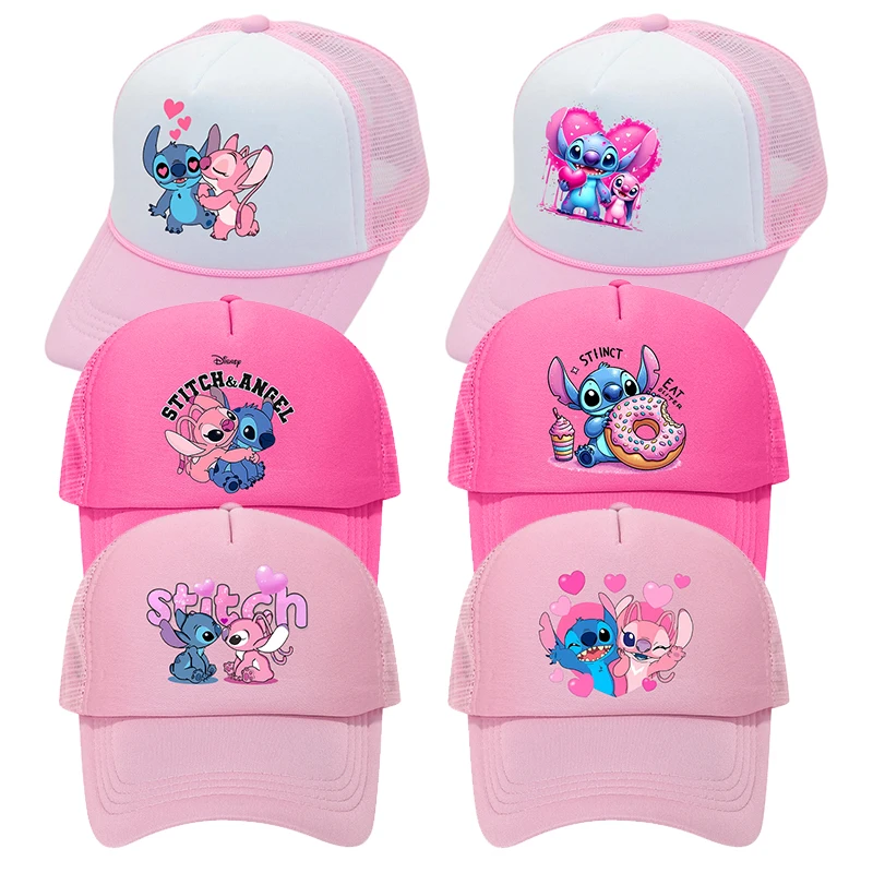 

Cartoon Stitch Baseball Cap for Women Girl Pink Mesh Caps Cute Summer Daily Kids Adult SunHats Travel Children Sunscreen Hat
