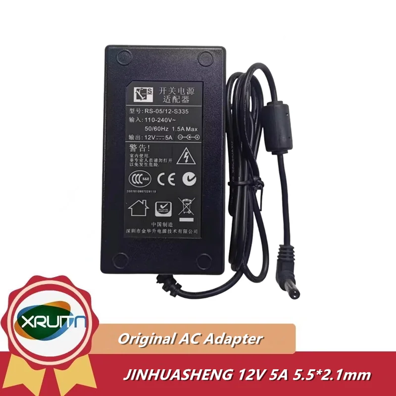 

Оригинальное зарядное устройство переменного тока JINHUASHENG RS-05/12-S335, 12 В, 5 А, 60 Вт, 5,5*2,1 мм, оригинал