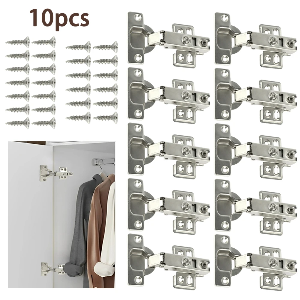 10Pcs 90 Degree Steel Hinges Cabinet Door Hinge Repair Plate Bracket with Mounting Screw Damper Buffer Soft Close for Furniture