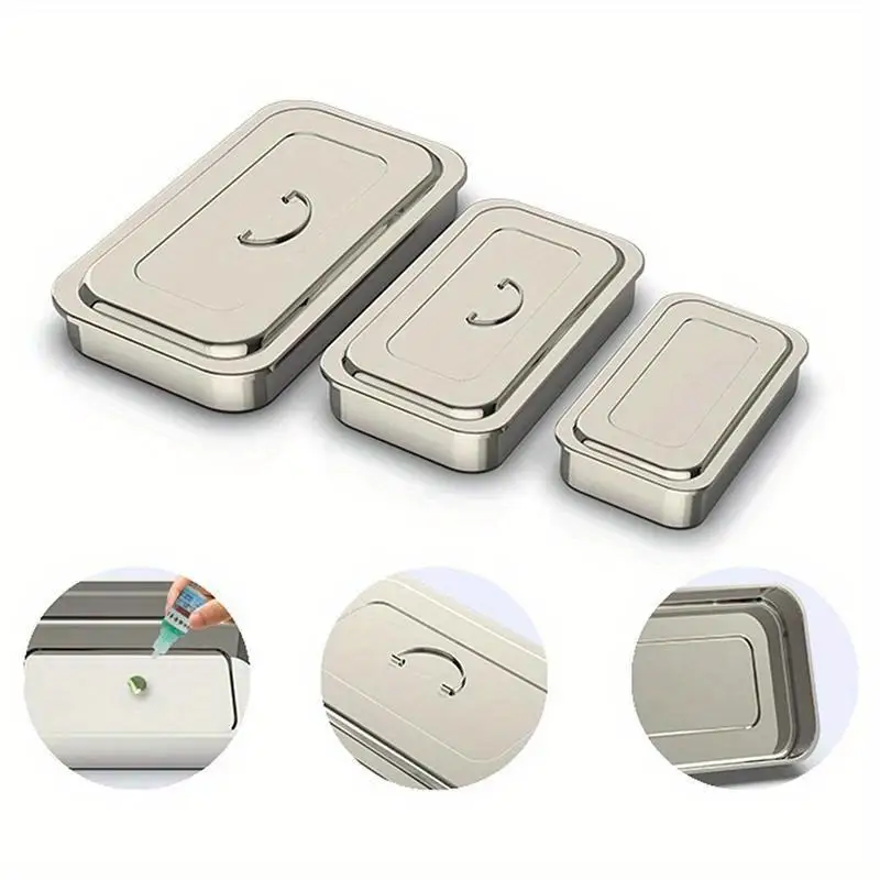 Square Stainless Steel Rectangular Food Storage Pan with Lid Commercial Dish Tray Freshening Lunch Box Container Storage Box