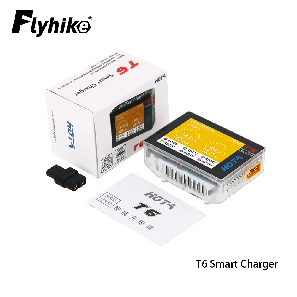 

Зарядное устройство HOTA T6 DC300WP Smart Charger с двумя входами, 300 Вт, 2.4A, поддержка интерфейсов XT60 и TYPE-C, совместимость с PD3.0, зарядное устройство для FPV RC