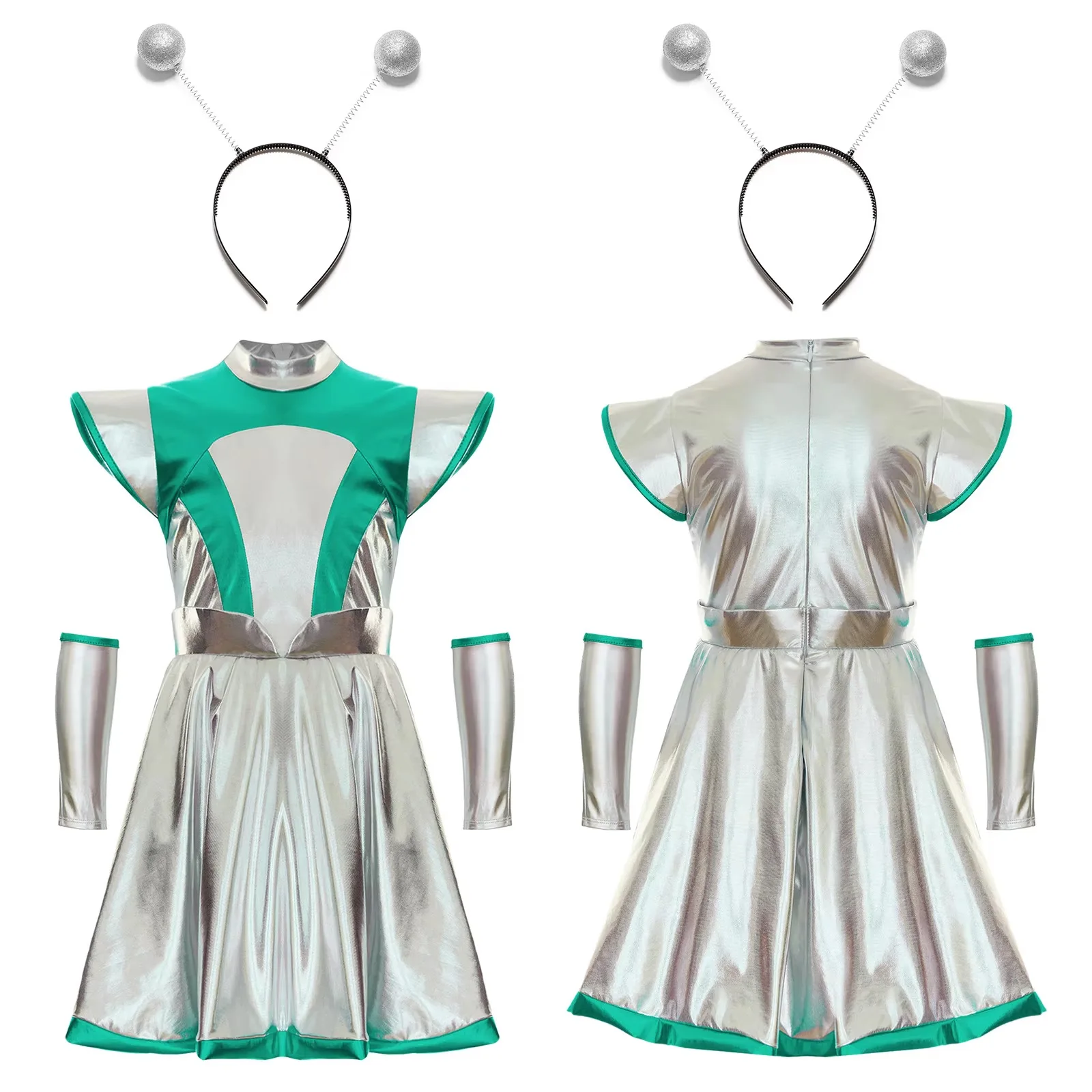 فتاة لامعة الغريبة الفضاء الخارجي زي الهالوين التأثيري فلينغ كم التدرجات ألف خط توتو فستان رقص عقال حفلة العالم