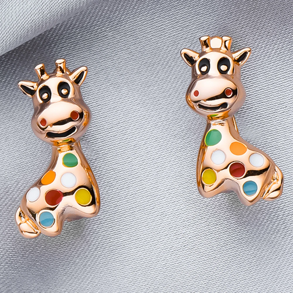 Catuni Lovely Giraffe Animal Stud Earrings for Girl Woman Gold Color Enamel Spot Earring Jewelry Gift Accessories