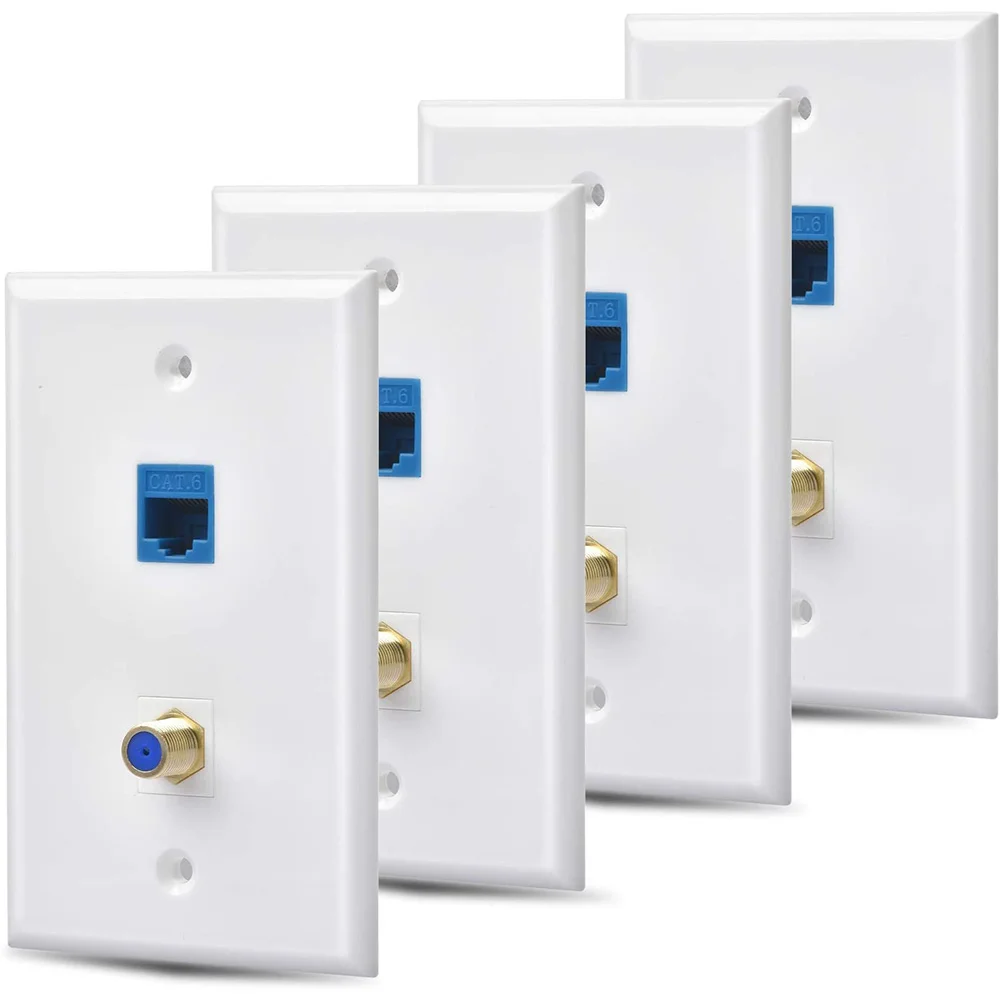 

4 Packs Ethernet Coax Wall Plate Outlet with 1 Cat6 Port and 1 Gold-Plated Coax F Type Port RJ45 Wall Plates