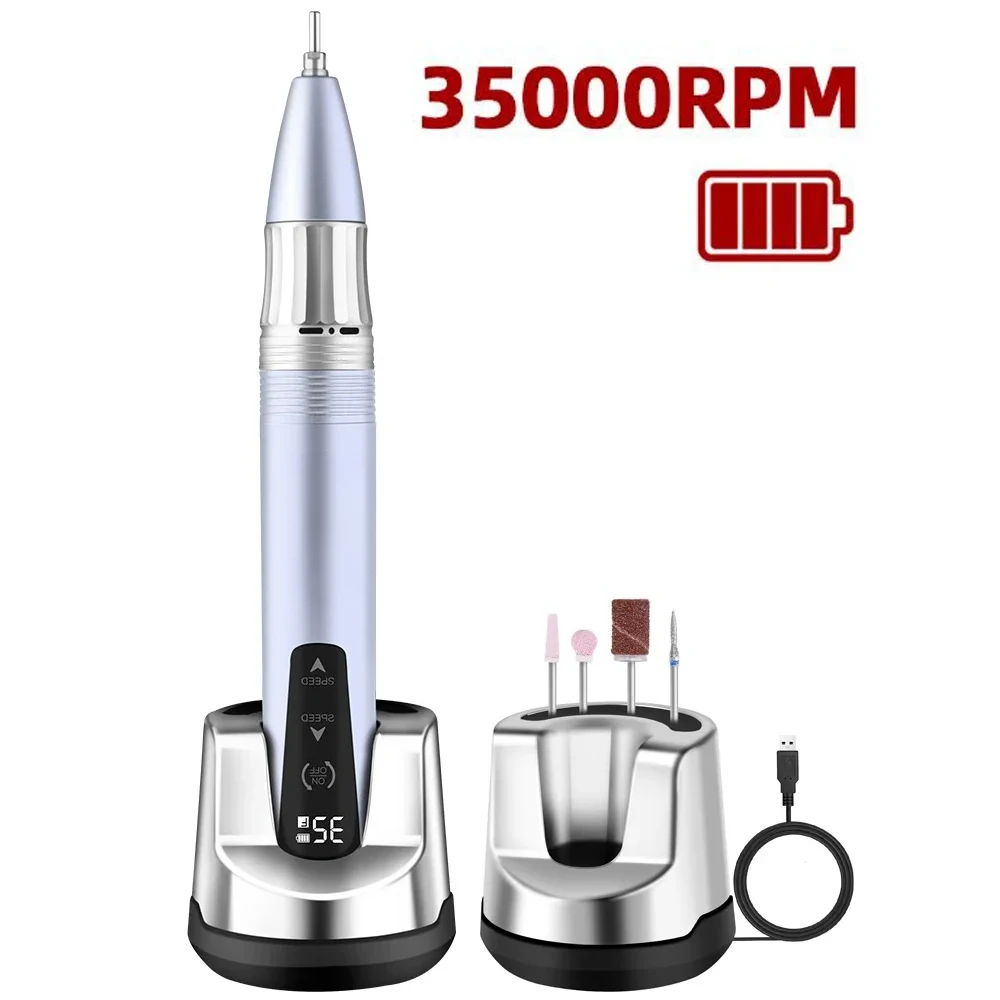 35000RPM 전기 네일 드릴 펜 매니큐어 페디큐어용 충전식 휴대용 네일 기계 젤 폴리싱 살롱 네일 장비