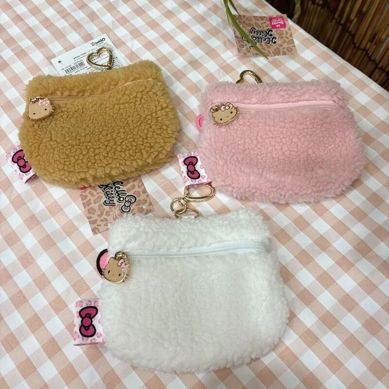 kawaii Hello Kitty tiny Plush Coin Purse Storage Bag Cartoon Hot Pink Black sanrio Kitty Originality Printing Cosmetic Bag Gift