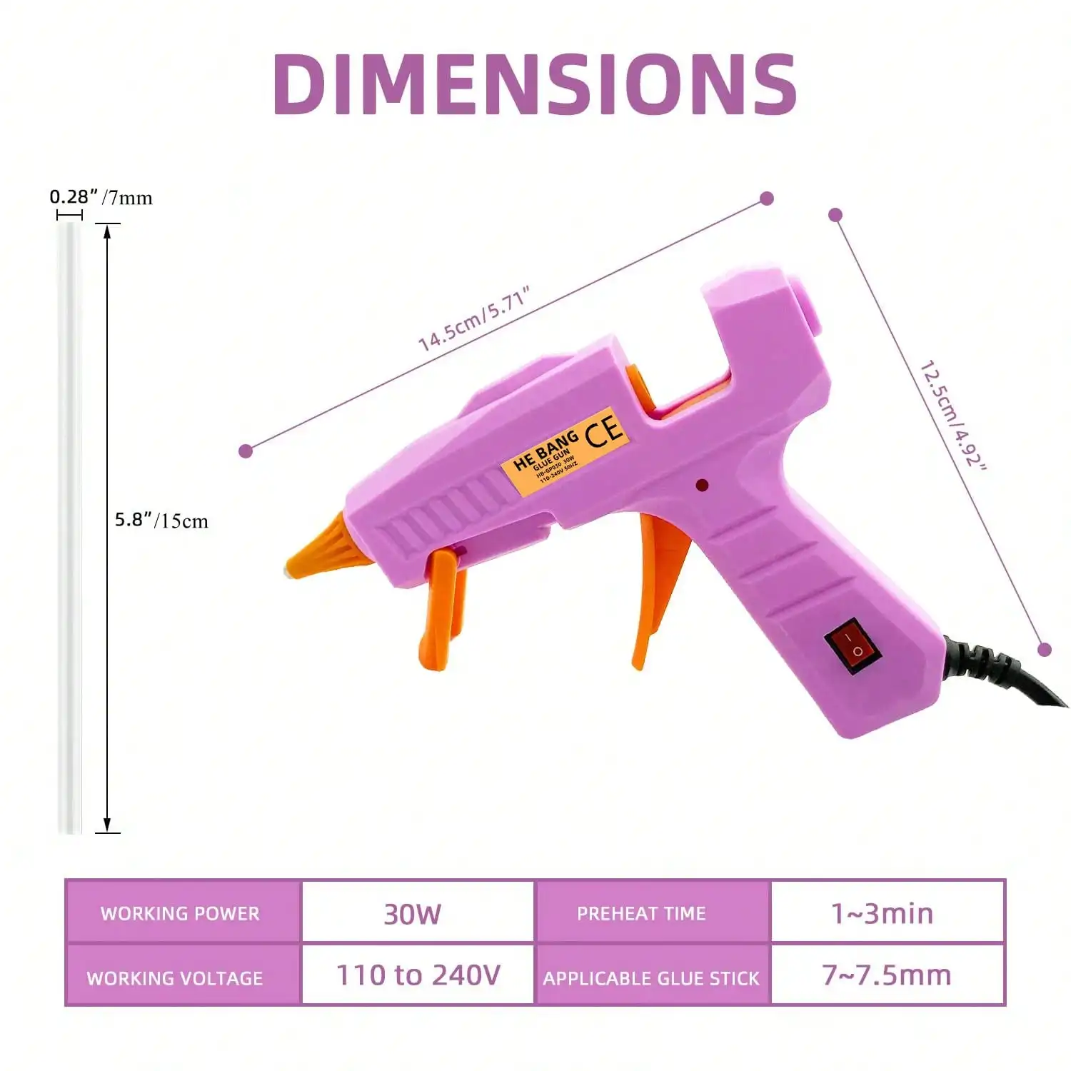 30W Hot Melt Glue Gun Kit With 30pcs 0.27x5.9 Inches (7x150mm) Glue Gun Stick For School Crafts DIY Arts And Quick Home Repairs