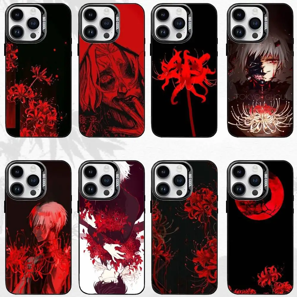 حافظة هاتف T-Tokyo G-Ghoul Red Spider Lily لهاتف iPhone17,16,15,14,13,12,11 Plus، Pro Max غطاء أسود غير لامع مقاوم للصدمات #1