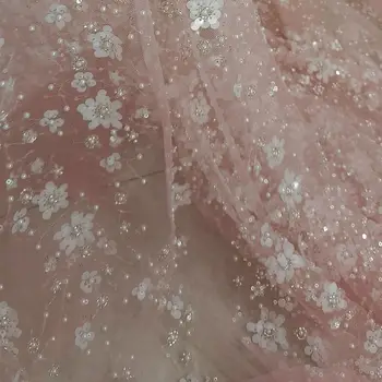 פרח תלת מימד ורוד וכחול פרח רעם בד תחרה בד תחרה