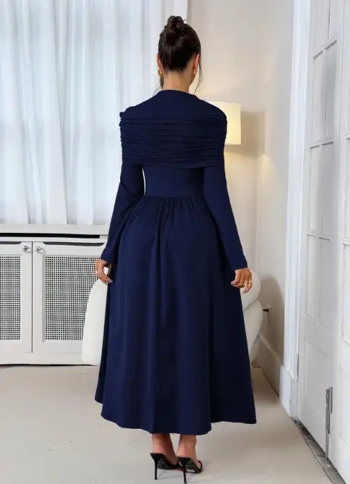 

Women's Dress 2025 Autumn/winter New Fashion Latest Casual Elegant Long Sleeves Waist Solid Color Long Dress Women's Dress