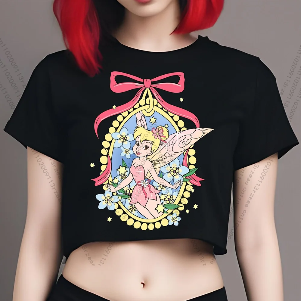 Camiseta de princesa de campana de Disney para bebé, Top corto de princesa de Disney Hawai Y2K Harajuku, camiseta deportiva de dibujos animados para mujer y Yoga, camiseta caliente para chica