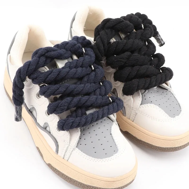 Neue 10 MM Breite Baumwolle Schnürsenkel Runde Dicke Seil Schnürsenkel Mode Leinwand Schuhe Spitze Zubehör Shoestring Unisex – Detail 1