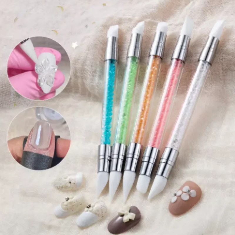 5Pcs Sculpture Pen Dual Tipped Silicone Nail Tools Acrylic Pen Brushes for Resin Design for Foil Carving Drawing