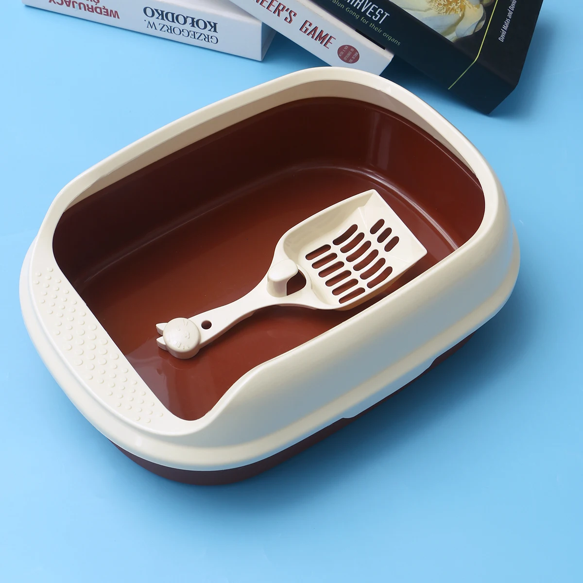 

Litter Box Double Layer Semi-Enclosed Anti-Splash Easy Clean Self-Cleaning Cat Toilet Coffee Size S Cat Supplies