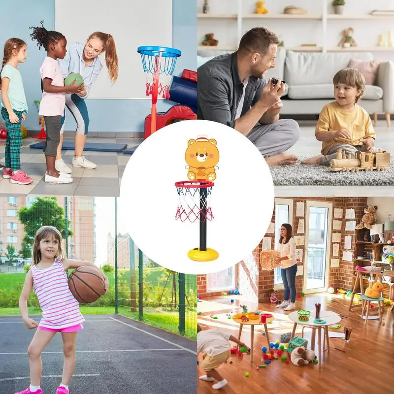 Cerceau de basket-ball pour enfants avec support recommandé, réglable, jeu d'intérieur, jouet de sport, dessin animé, forme d'ours, support de planche