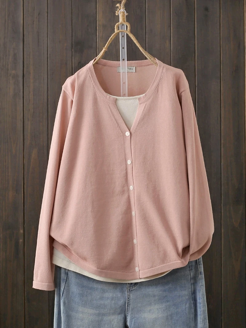 Spring Autumn plus Size 200 Pou Gentle Sle Fake Two-Piece Knitted Top Trendy Sweater Jaet for plus Size Women