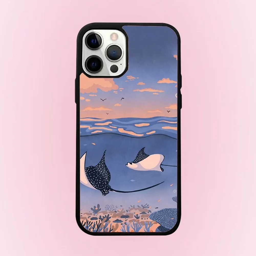Ocean Sea Animal Manta Ray Phone Case For iPhone 16e,16,15,14,13,12,11,Plus,Pro,Max,Mini Magsafe Magnetic Wireless Charging