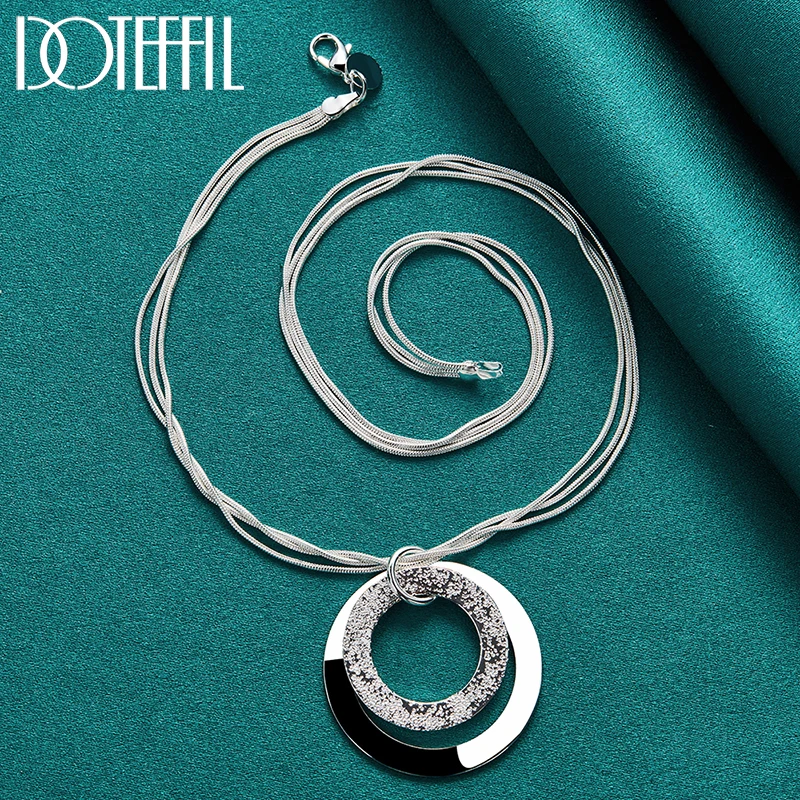 DOTEFFIL 925 Sterling Silver 18-Inch Snake Chain O-Shaped Frosted Pendant Necklace Fashion Wedding Party Charm Jewelry