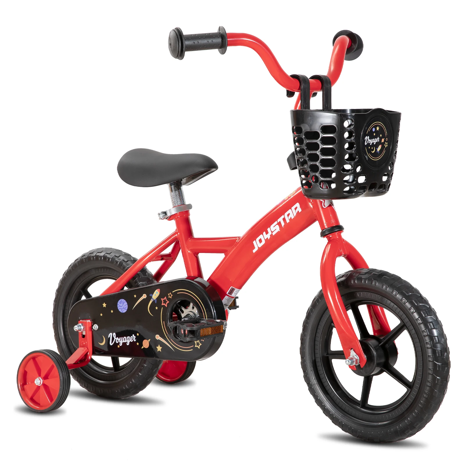 JOYSTAR 10/12 inch kinderfiets voor jongens en meisjes van 1-4 jaar, peuterfiets met zijwieltjes, afneembaar duwhandvat, rood