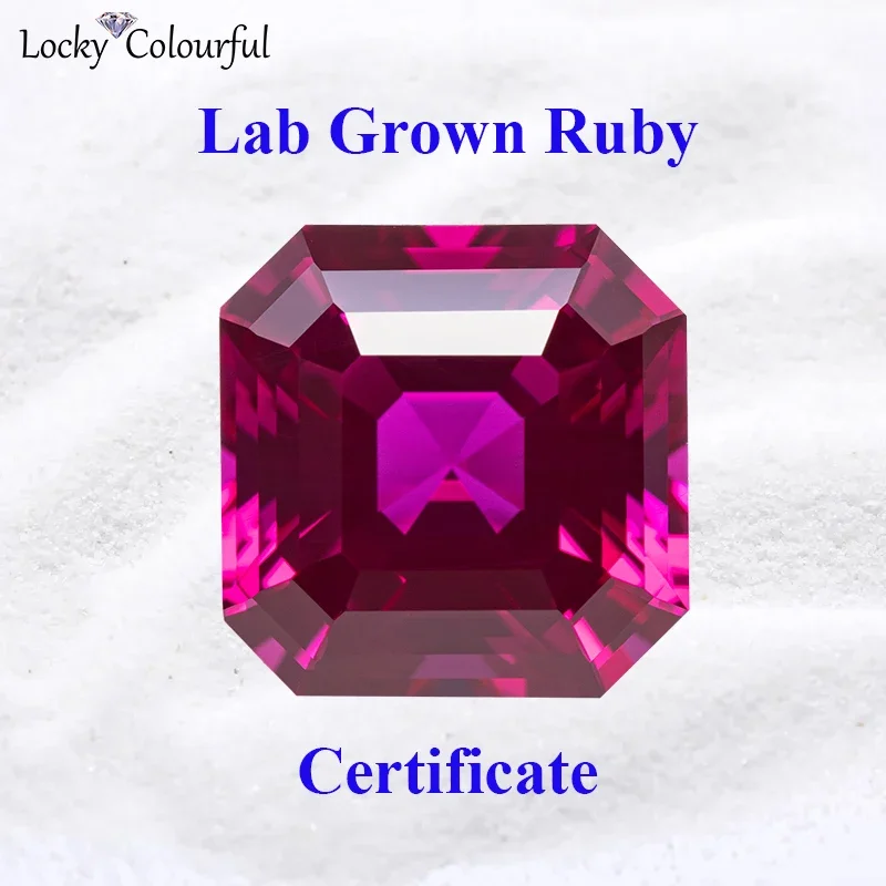 

Lab Grown Ruby Asscher Shape Beads Rubellite Color Charms DIY for Jewelry Making Earrings Materials Selectable AGL Certificate