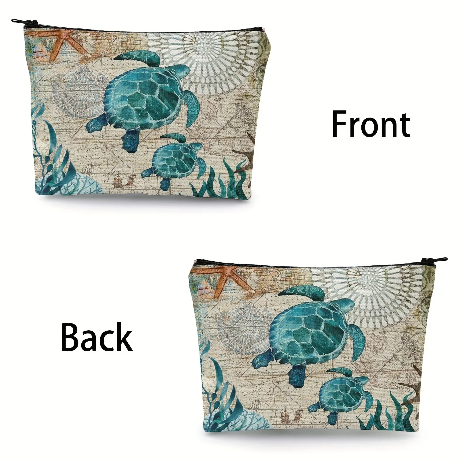 Makeup Bag Personalised Adorable Sea Turtle Travel Linen Clutch Bags Women\'s Beach Sunglasses Sunscreen Storage Pouches Gifts