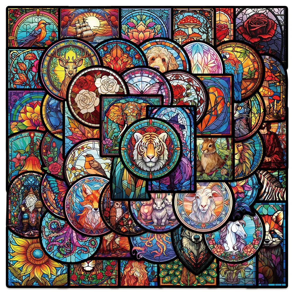 

10/30/50PCS Art Stained Glass Cartoon Sticker DIY Phone Laptop Luggage Skateboard Graffiti Decals Fun for Kid Gift