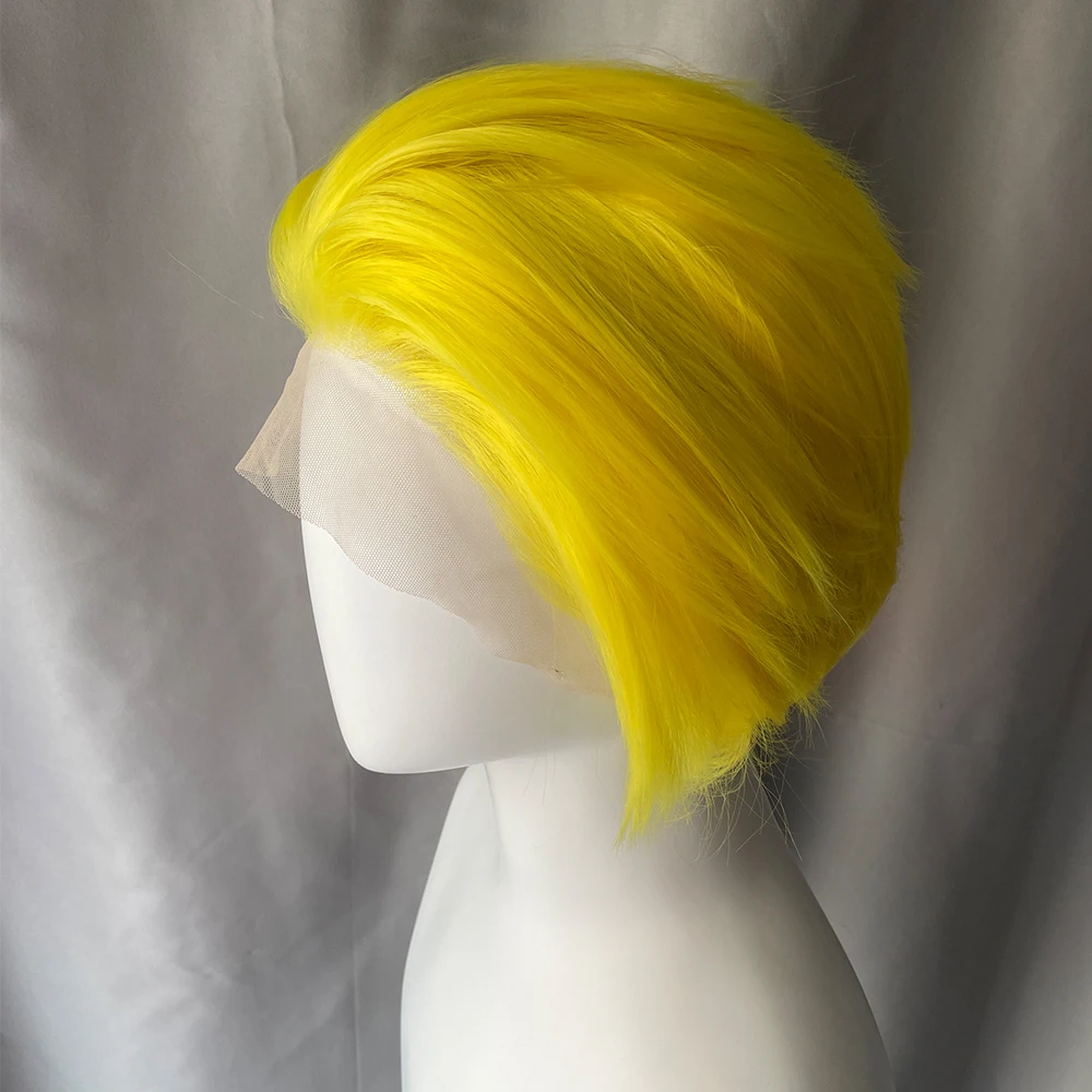 Желтые парики для косплея, кружевные передние короткие парики боб 13x4, синтетические парики спереди для мужчин и женщин, термостойкие, полуручные, натуральные