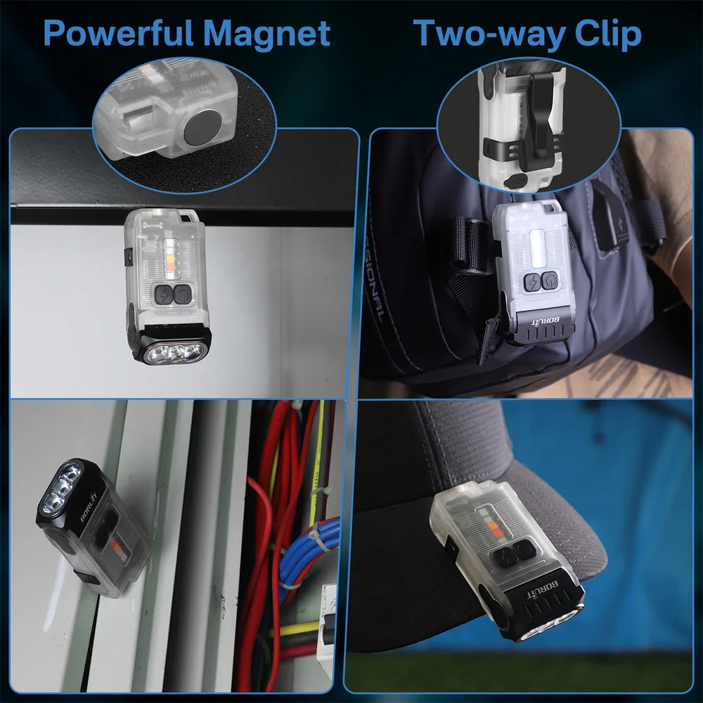 BORUiT V15 EDC Flashlight Keychain Light 1200LM Type-C Rechargeable Portable Mini Torch With Magnet Clip Camping Pocket Lantern