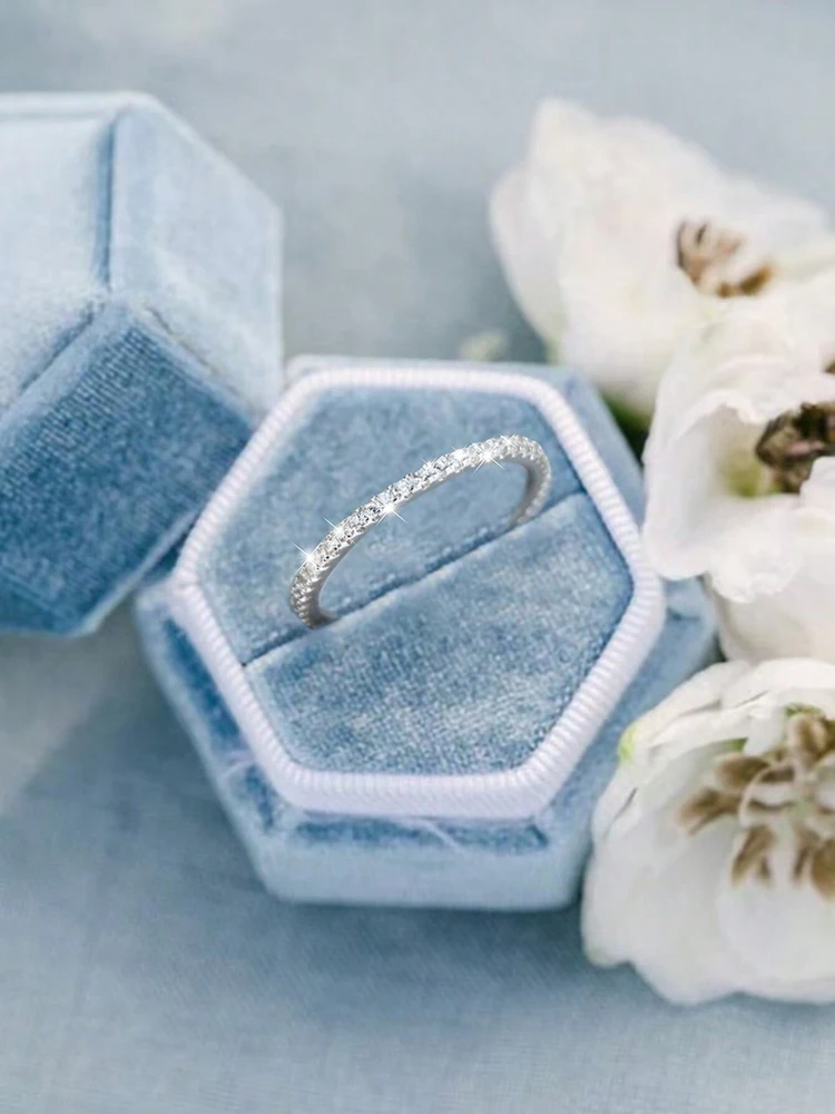 925 فضة شخصية لامعة 1.4 مللي متر كامل الزركون تكويم خاتم عادي للنساء اليومية حفلة موضة غرامة مجوهرات