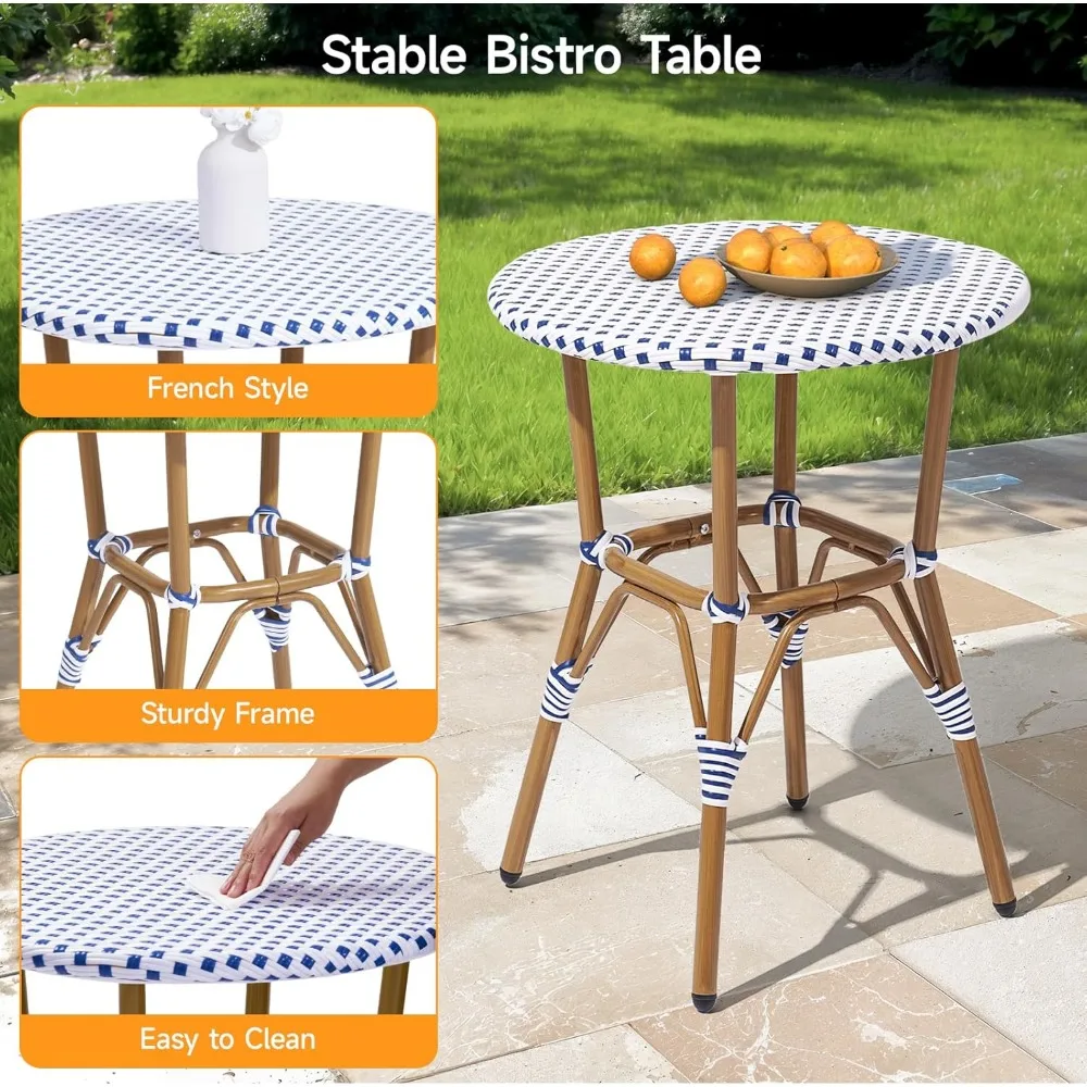 Ensemble de bistro français 3 pièces en osier, ensemble de bistro de patio avec table et 2 chaises de salle à manger, toutes saisons ‎ Extérieur ‎ Ensemble bistro avec aluminium