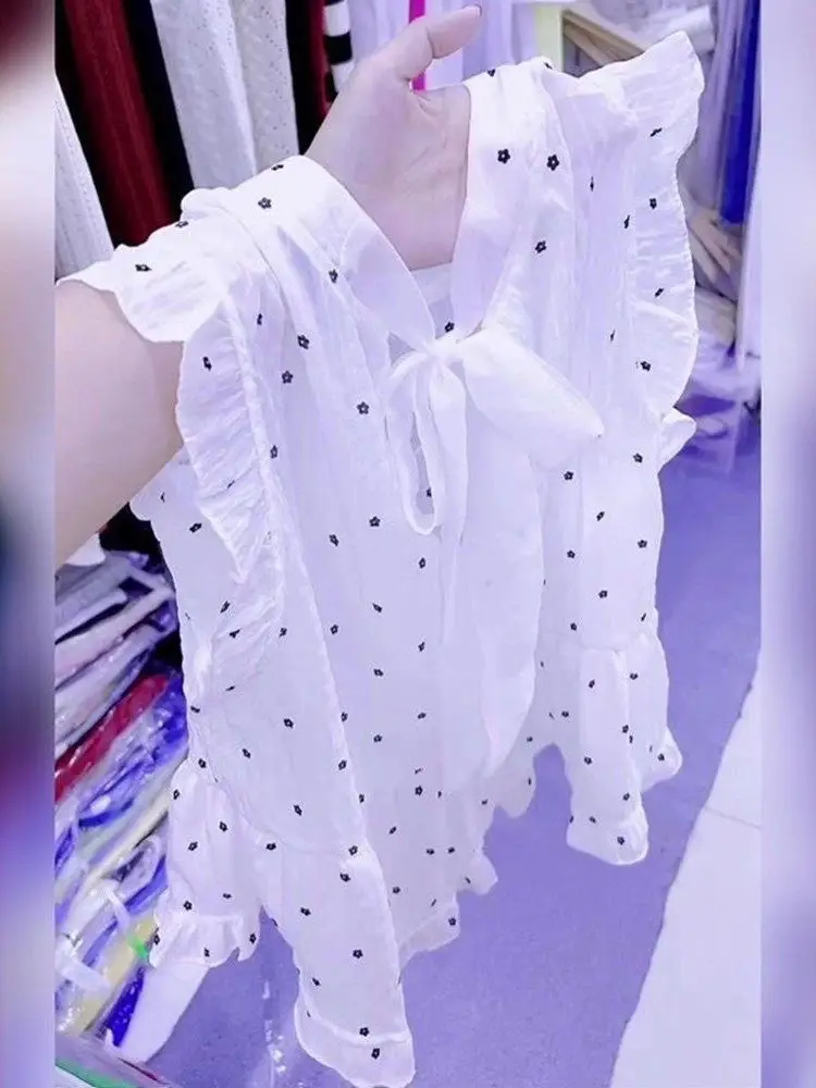 

2025 Summer New Korean Sle Polka Dot Bal irt Women's Design Slimming Versatile Top Knot Ultra Light Sun Pr...