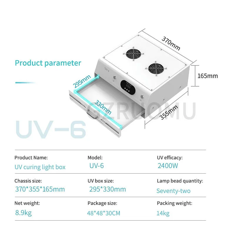 UV-6 Double Timing Intelligent Curing Lamp High Efficient UV Curing Light Box 2400W For Phone LCD Screen Dry Glue Repair Tools