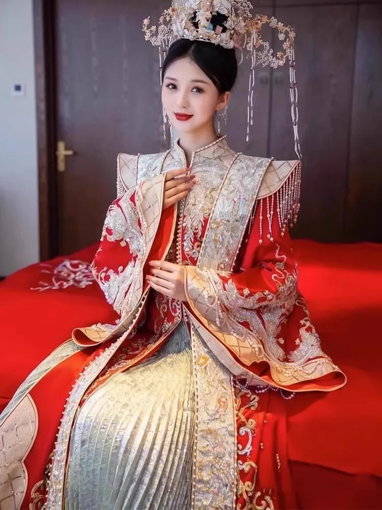 ウェディングドレス 大きめサイズ 鳳凰冠と赤のフルセット 中華風