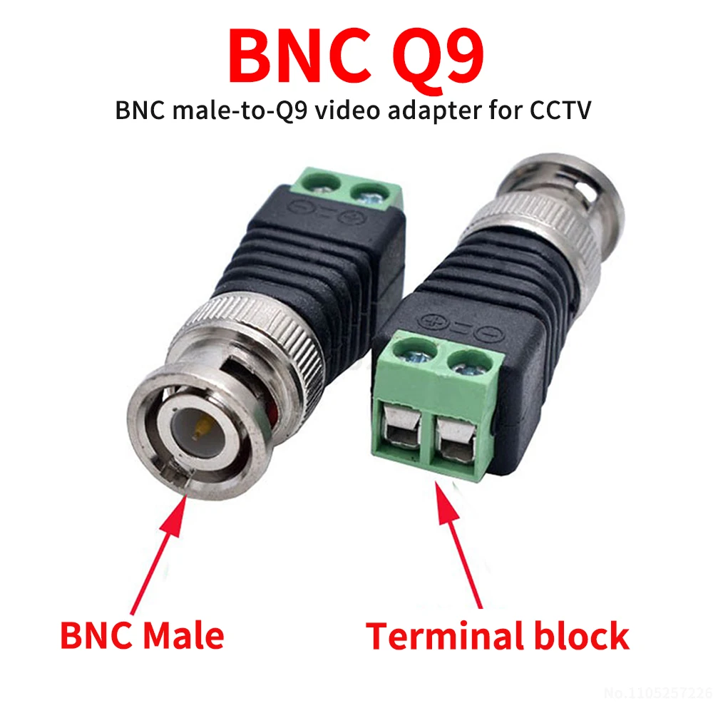 Green solderless cable-type BNC male connector for CCTV monitoring, Q9 adapter video signal terminal (1 pcs)