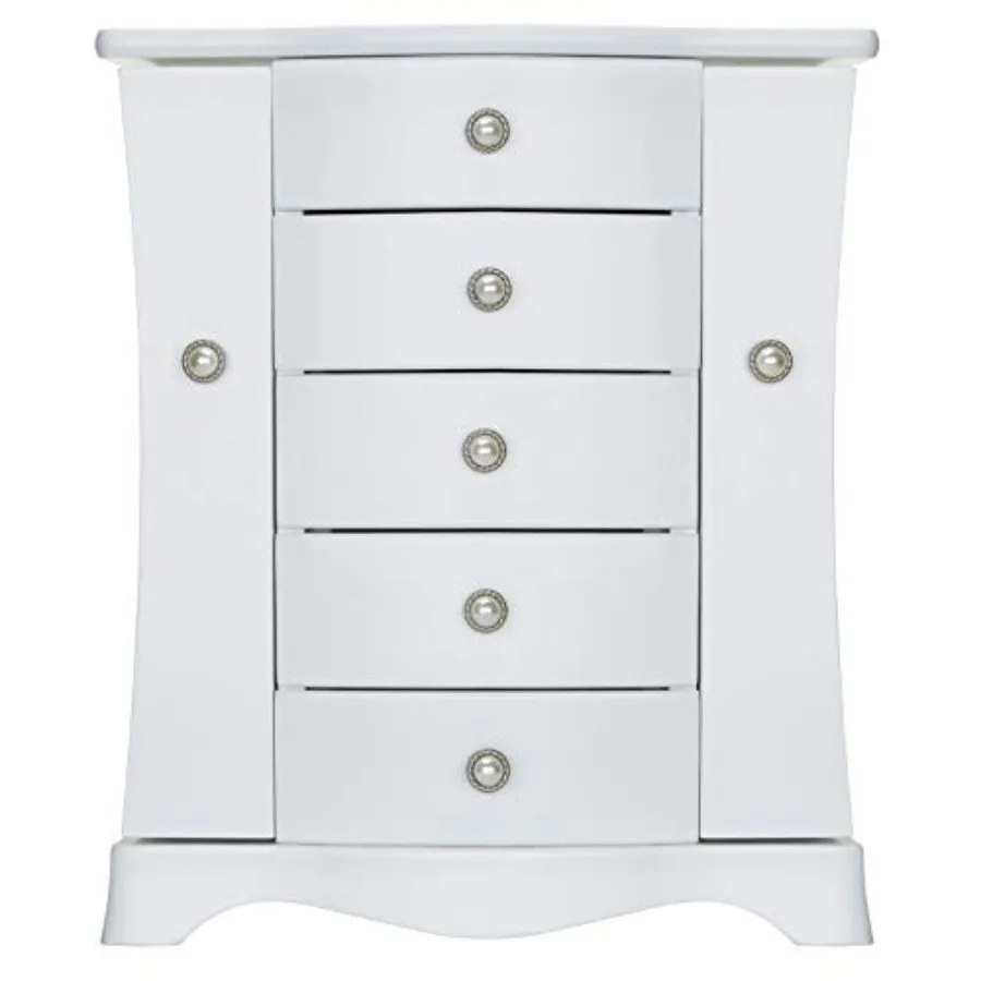 Jewelry Box - Made of Solid Wood with 4 Drawers Organizer and Built-in Necklace Carousel and Large Mirror