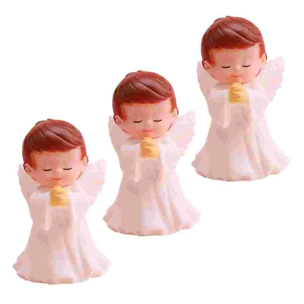 3 Pcs Baby Boy White Angel Figure Praying Ornament Model Decor Accessories Figurine