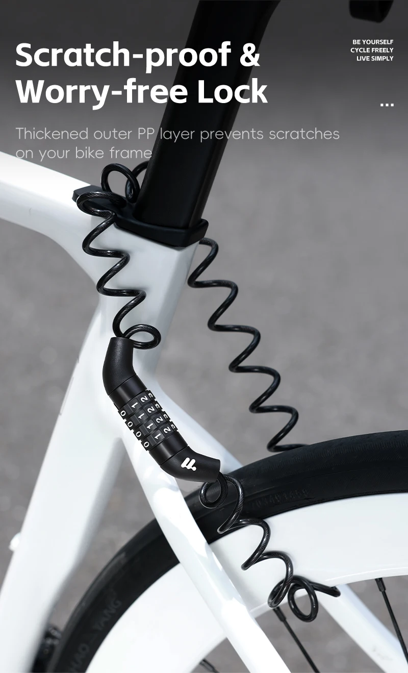 WEST BIKING Fahrradhelm-Schloss, 4-stellige Zahlenkombination, Kabel, Diebstahlschutz, tragbar, spiralförmig, Sicherheit für Radfahren, Motorradzubehör – Detail 7
