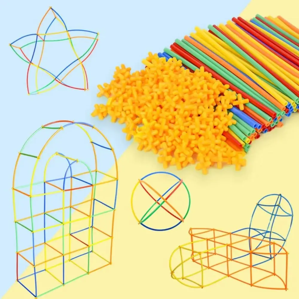 300pcs Plastic Straw Constructor Toys Assembly Interactive Puzzle Colorful Straw Toy DIY Motor Skills