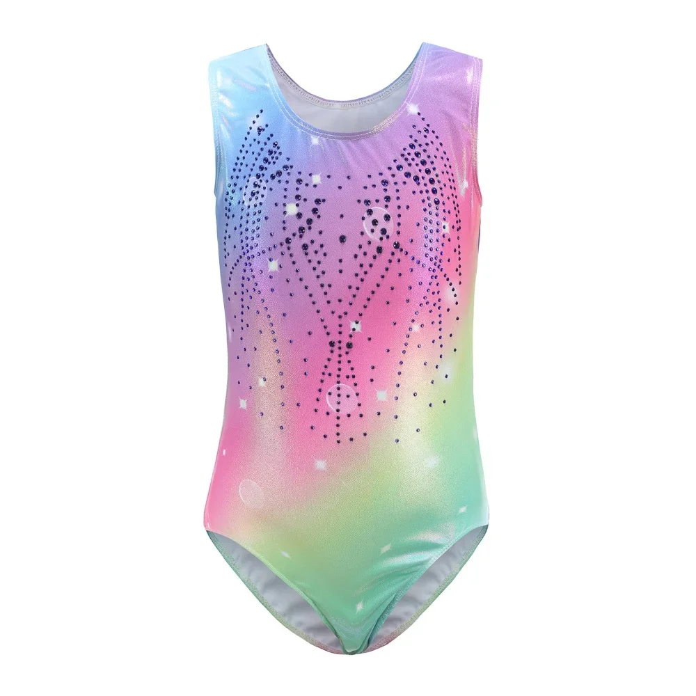 5-14 Years Girls' Rainbow Gradient Color Ballet Leotard Sleeveless Elastic Slim Dancewear Gymnastics Athletic Outfit Kids 