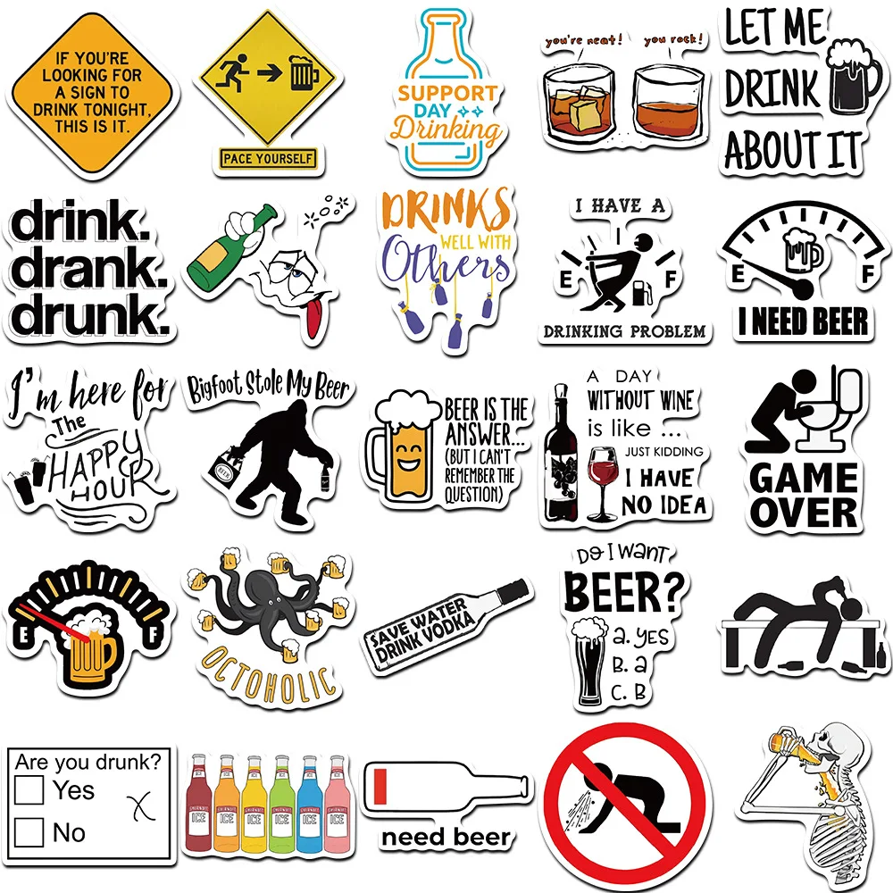 10/30/50PCS Cartoon Funny Alcoholism Sticker For Waterproof Decal Laptop Motorcycle Luggage Snowboard Fridge Phone Car