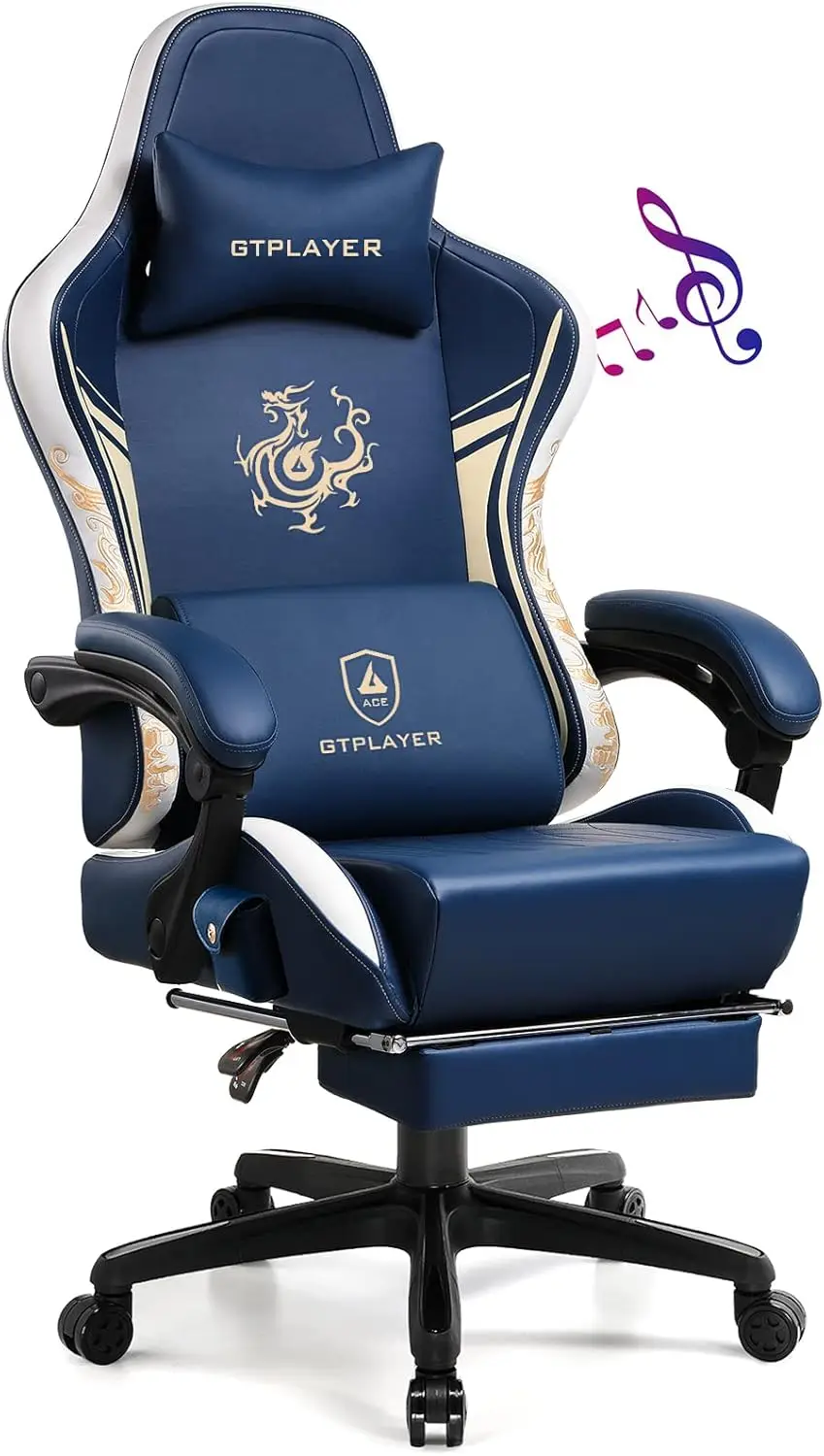 Gaming Chair with Bluetooth Speakers and Footrest, Dragon Series Video Game Chair ，Heavy Duty, Ergonomic