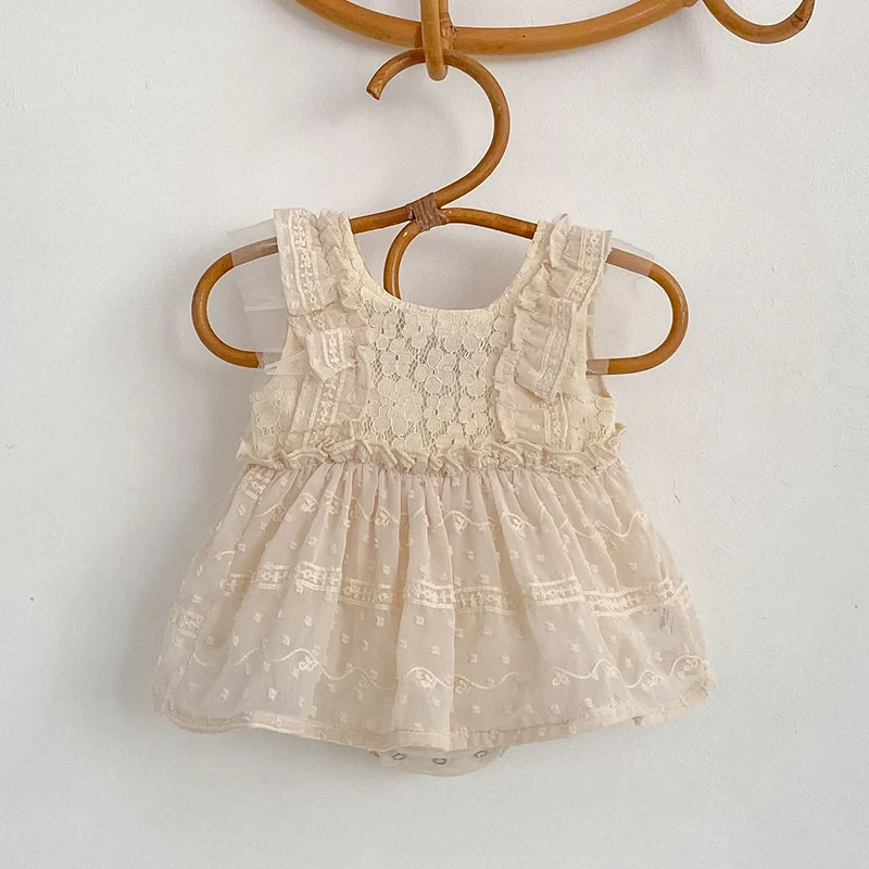 2026 New Summer 0-24M Children Clothes Infant Baby Girls Bodysuits Sleeveless Cotton Splice Toddler Baby Girls Jumpsuit