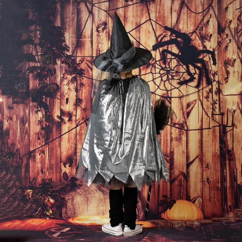 Halloween Cosplay Halloween pour enfants, sorcier Everak, manteau de sorcière, tenue pour enfants, robe habillée pour garçon et fille, poncho, costume de fête, cape, accessoires photo