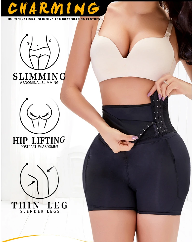 Sexy Big Ass Hip Enhancer Padded Fake Butt Lifter Body Shaper with Hooks High Waist Trainer Slimming Tummy Control Panties S-6XL