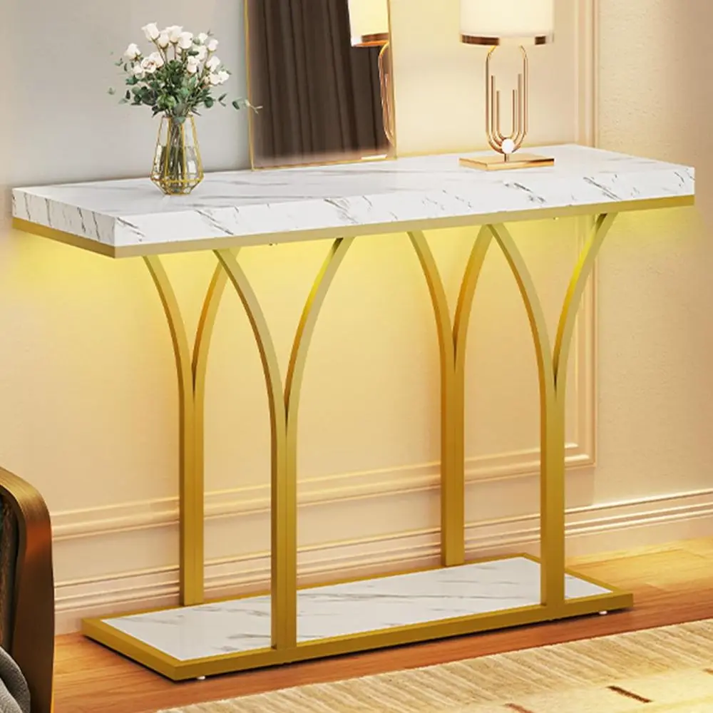 

Gold ole Table with LED Lights, White and Gold Entryway Table, ern Narrow Soa Side oyer Accent Table with aux Marble Top Luxury