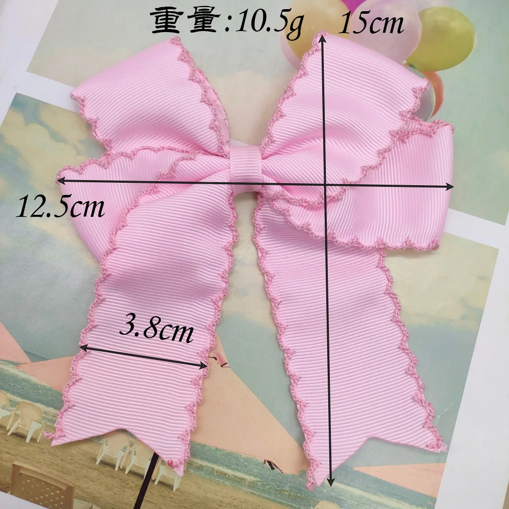 30pc/lot New 5in Frill Ribbon Bow Hair Clips Baby Girls Wave Edge Ribbon Bow Hairpins Barrettes for Kids Headwear Children Bulk