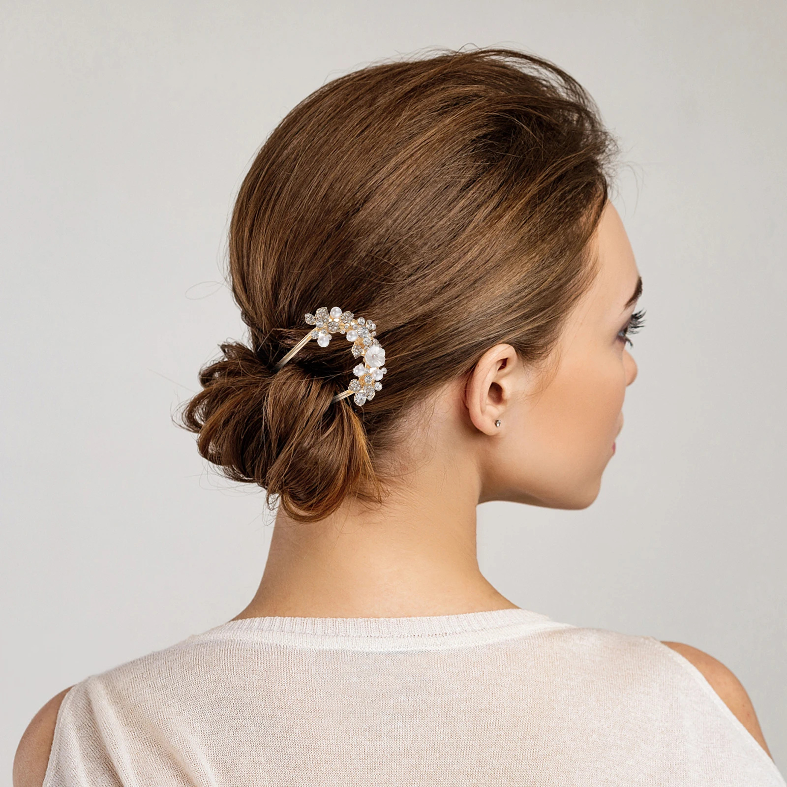 

Pearl Hairpin Rhinestone Hair Fork Women Hair Accessory Elegant Design Blue Chain Headpiece Simple Headdress Bun Hairstyle