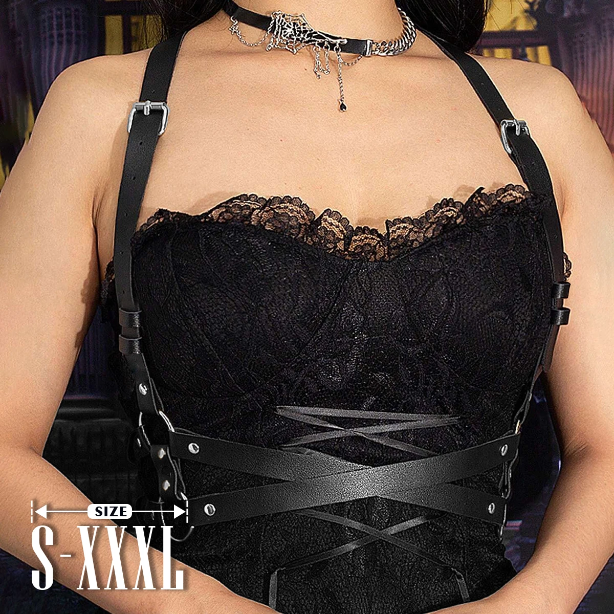 

Plus-sizeSexy Harness Belt Women Leather Lingerie Chest Harness Corset Body Harness Bondage Lingerie Punk Gothic Fetish Clothing
