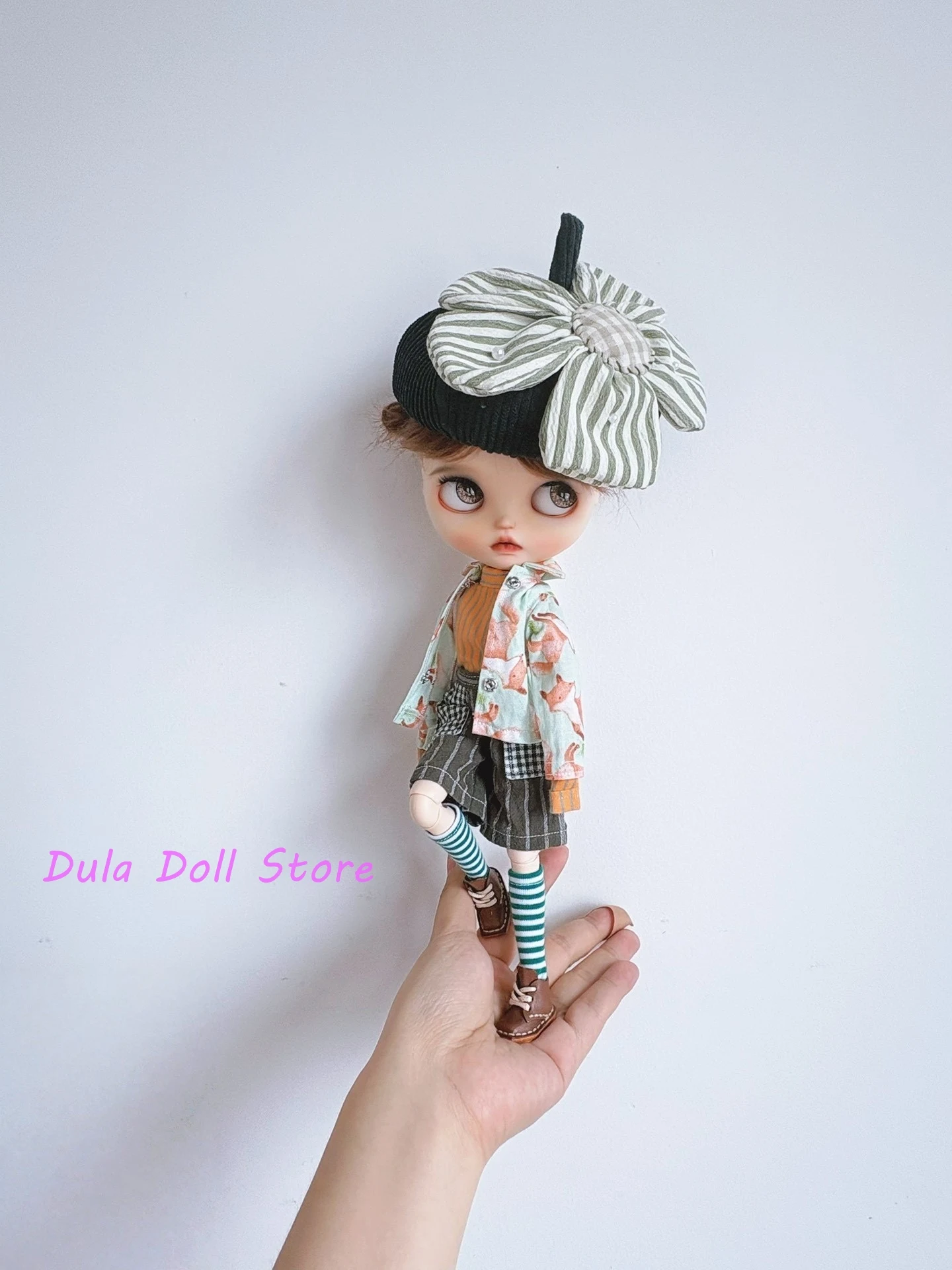 

Одежда для куклы Dula, летняя голубая, оранжевая шляпа с цветком, комплект для Blythe ob24 ob22 ICY JerryB 1/6, аксессуары для кукол